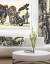 Native American in Motorcycle - Sketch of Indian Animals Painting Print on Wrapped Canvas