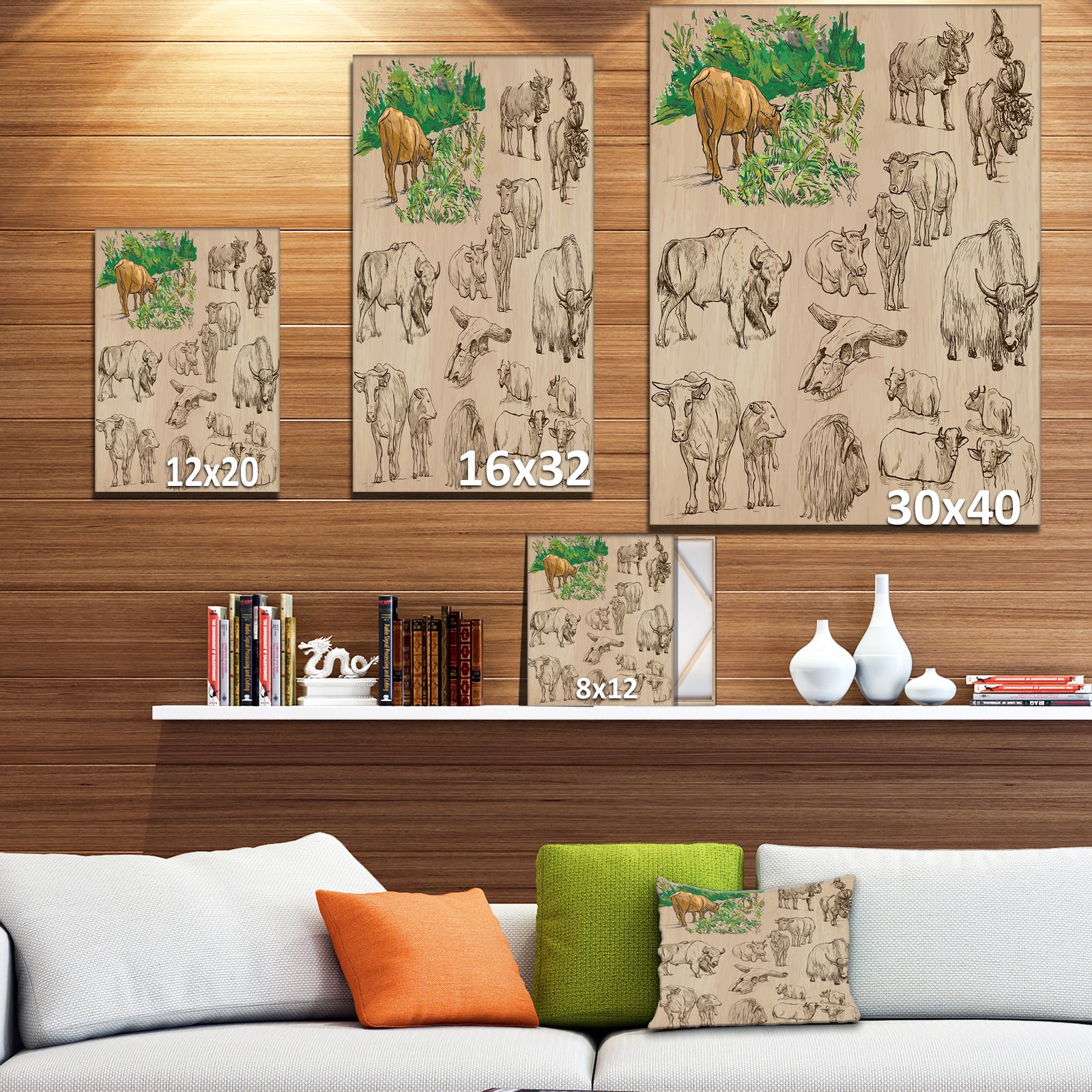 Cows and Cattle Illustration - Farmhouse Animal Painting Print on Wrapped Canvas