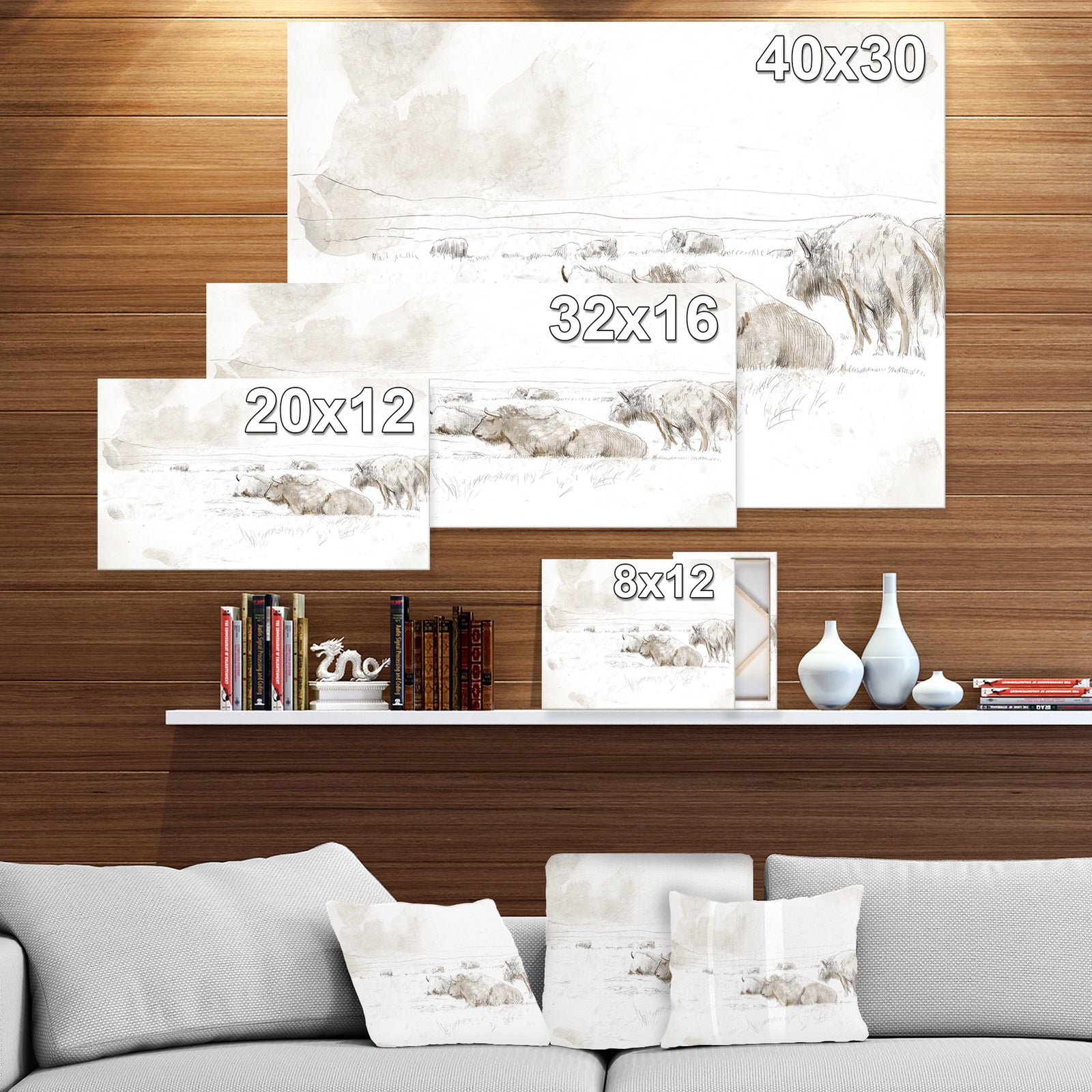 Wild Bison Buffalo Sketch - Farmhouse Animal Painting Print on Wrapped Canvas
