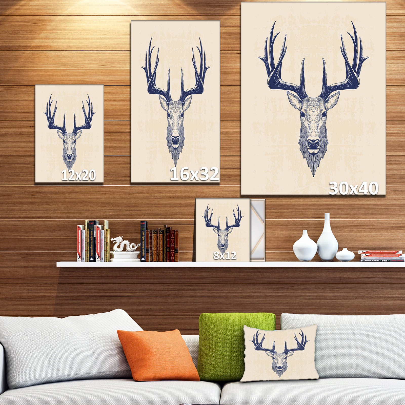 Deer head Portrait - Sketch Animals Painting Print on Wrapped Canvas