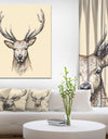 Engrave deer illustration - Sketch Animals Painting Print on Wrapped Canvas