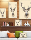 Engrave deer illustration - Sketch Animals Painting Print on Wrapped Canvas