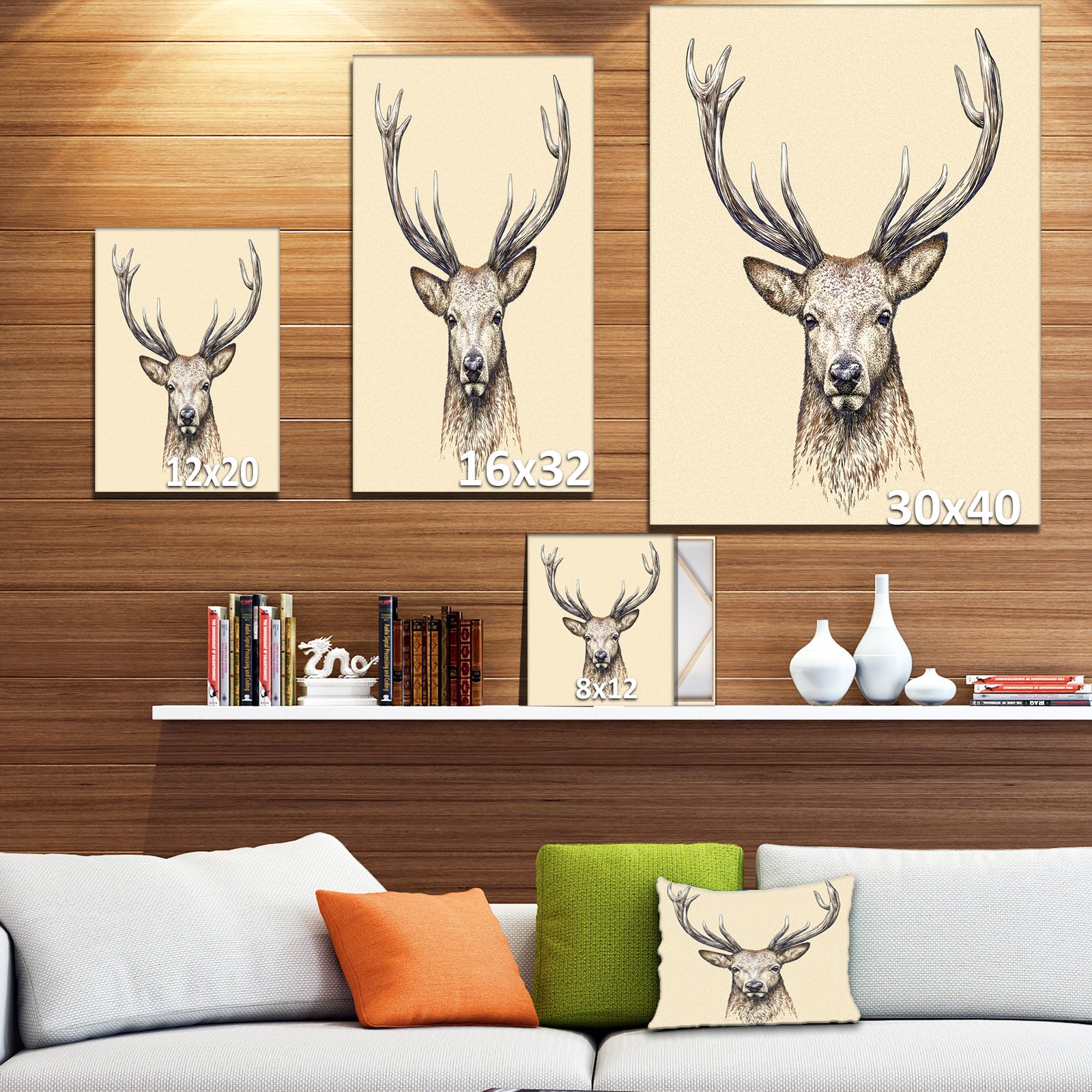 Engrave deer illustration - Sketch Animals Painting Print on Wrapped Canvas