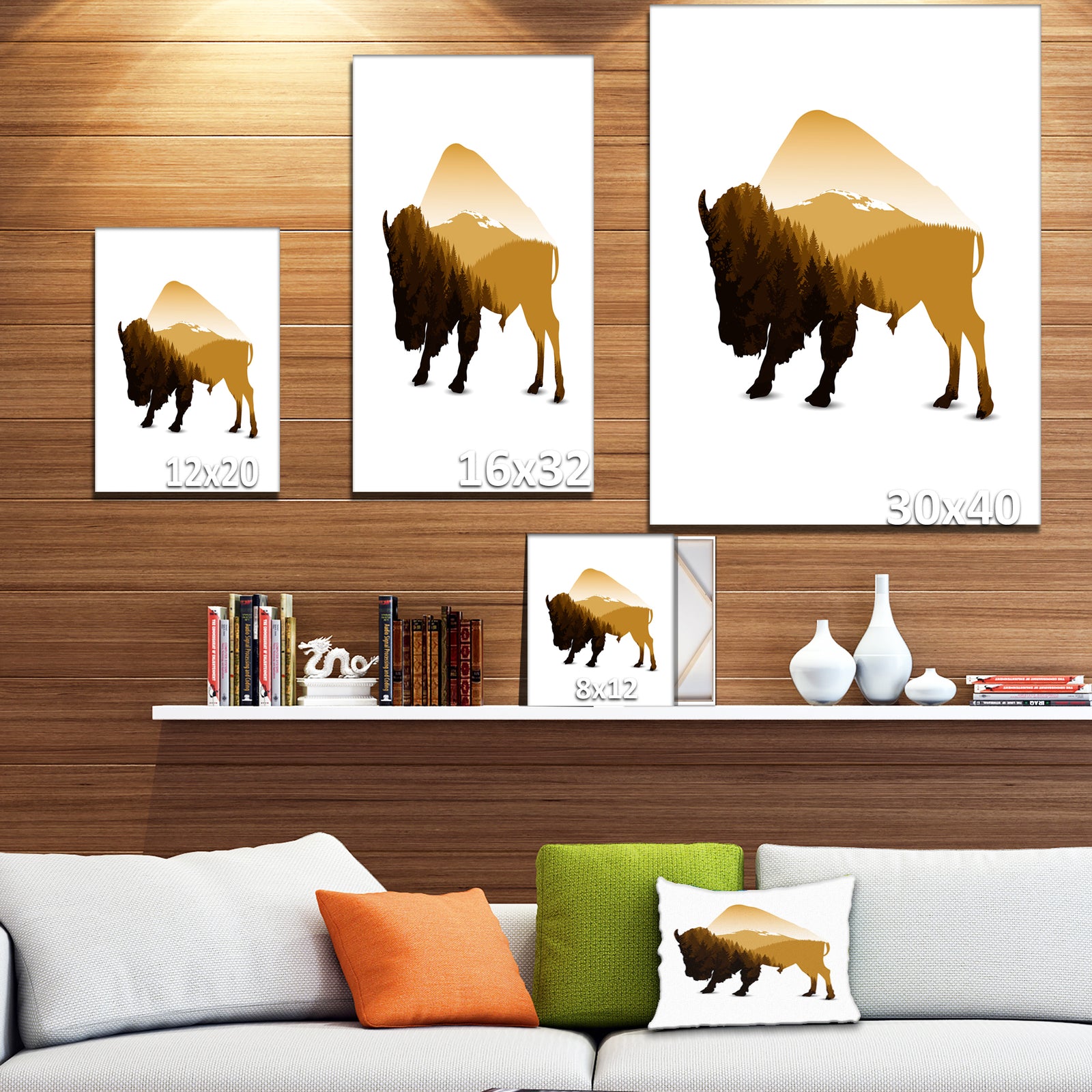 Silhouette of bison - Contemporary Animals Painting Print on Wrapped Canvas