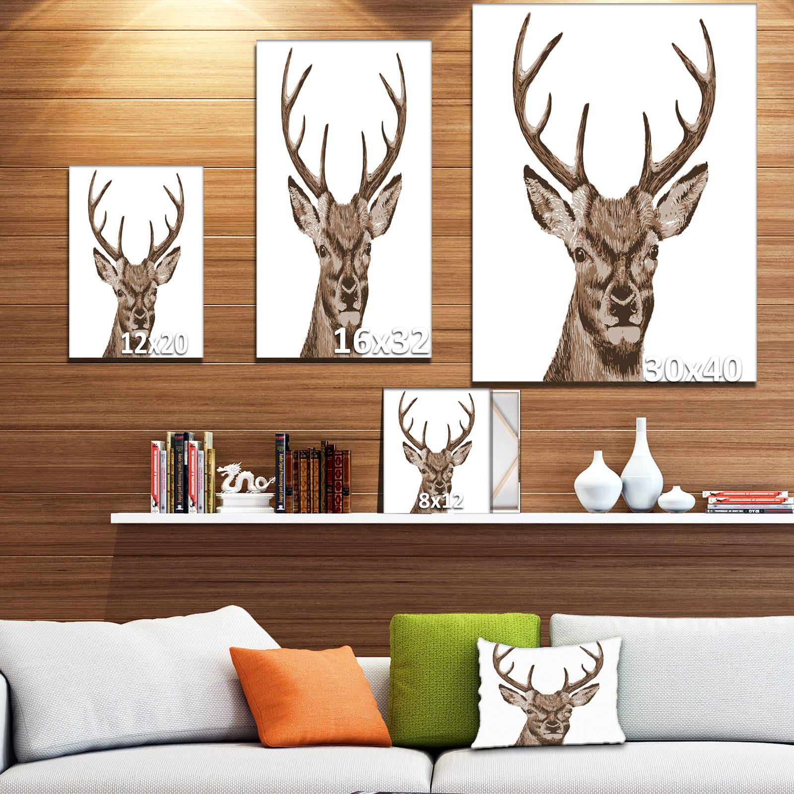 Deer Head - Animals Painting Print on Wrapped Canvas