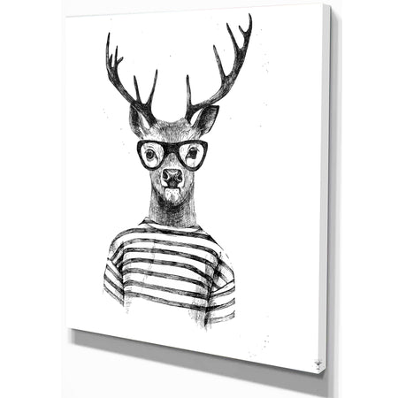 Dressed up Deer - Sketch Animals Painting Print on Wrapped Canvas