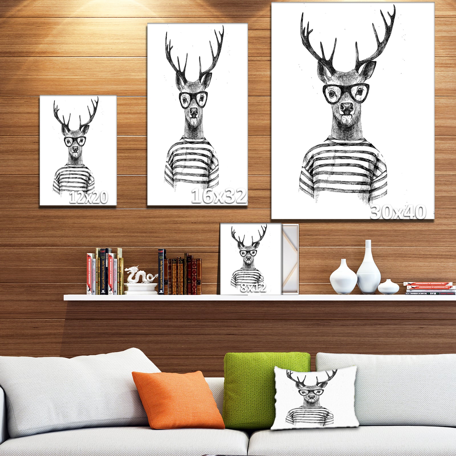 Dressed up Deer - Sketch Animals Painting Print on Wrapped Canvas