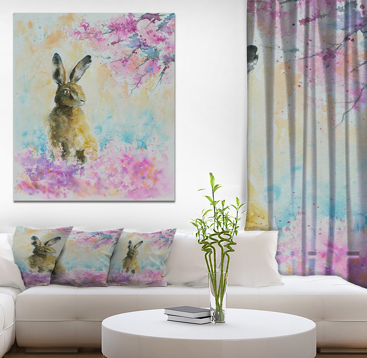 Hare on the spring meadow - Kids Animals Painting Print on Wrapped Canvas