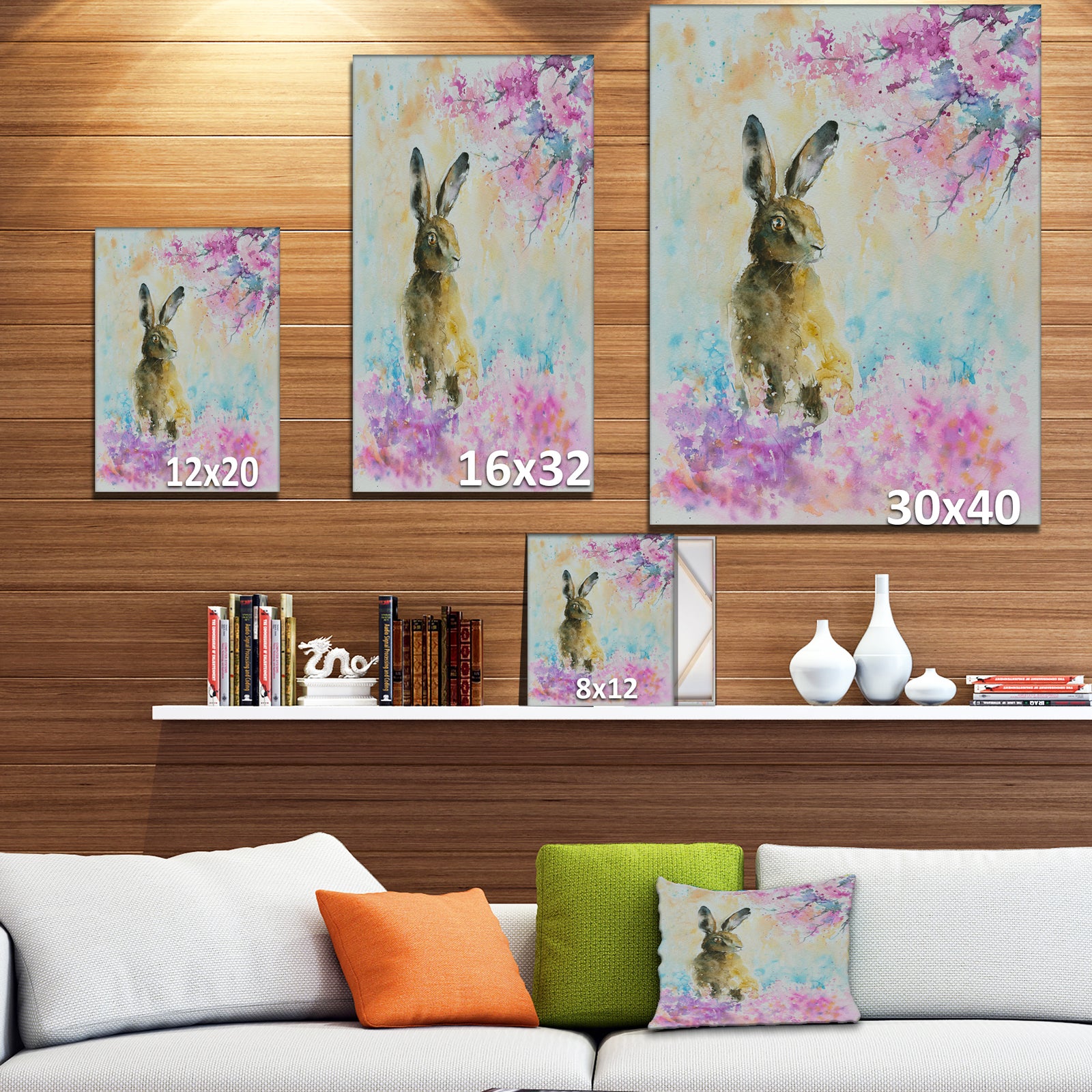 Hare on the spring meadow - Kids Animals Painting Print on Wrapped Canvas