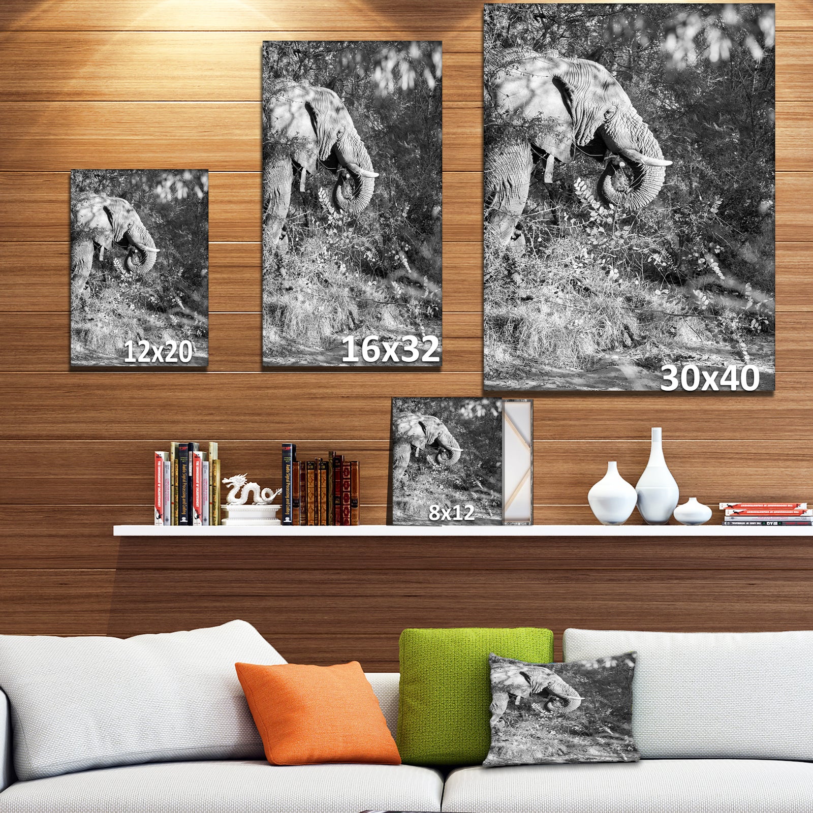 Black and white elephant - Africa Animals Painting Print on Wrapped Canvas