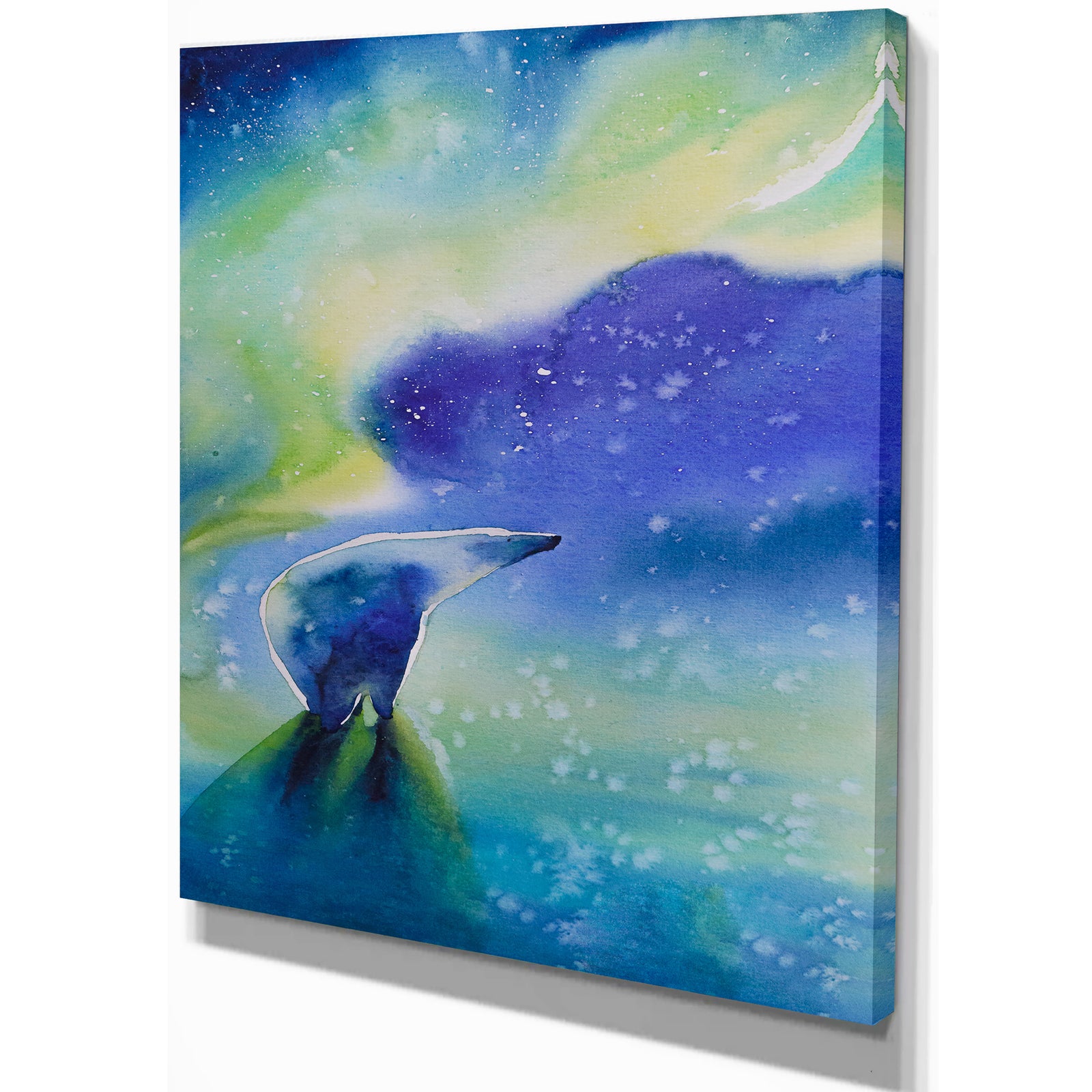 Polar bear with aurora Borealis - Animals kids Painting Print on Wrapped Canvas
