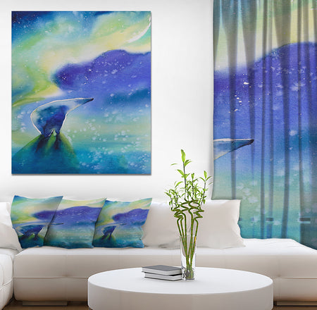 Polar bear with aurora Borealis - Animals kids Painting Print on Wrapped Canvas