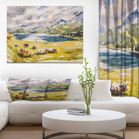 Cows on a meadow - Farmhouse Animals Painting Print on Wrapped Canvas