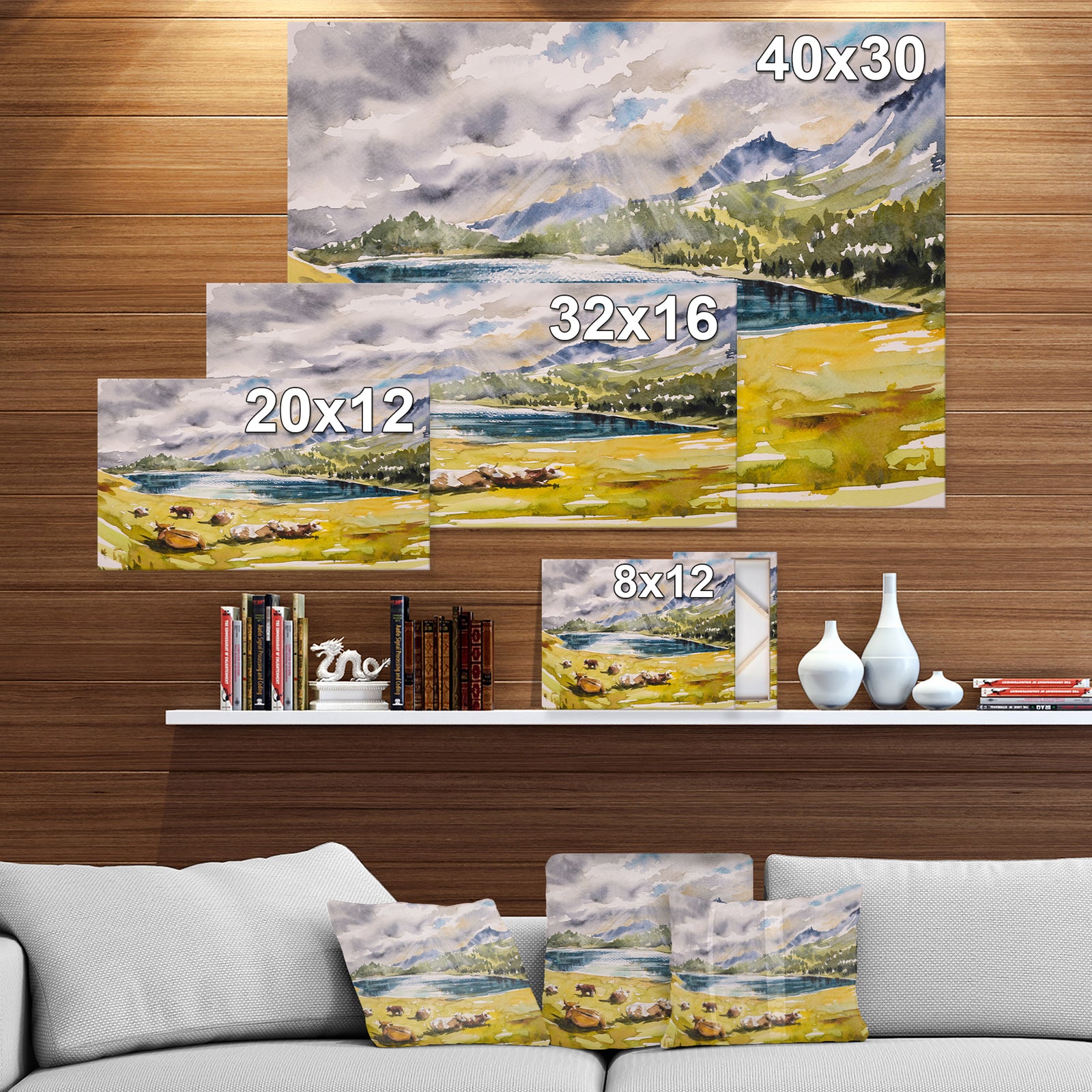 Cows on a meadow - Farmhouse Animals Painting Print on Wrapped Canvas