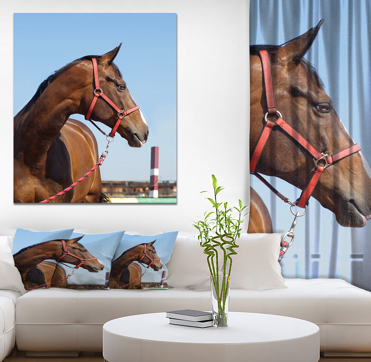 Horse Head in Calm Sky - Animals Photography Print on Wrapped Canvas