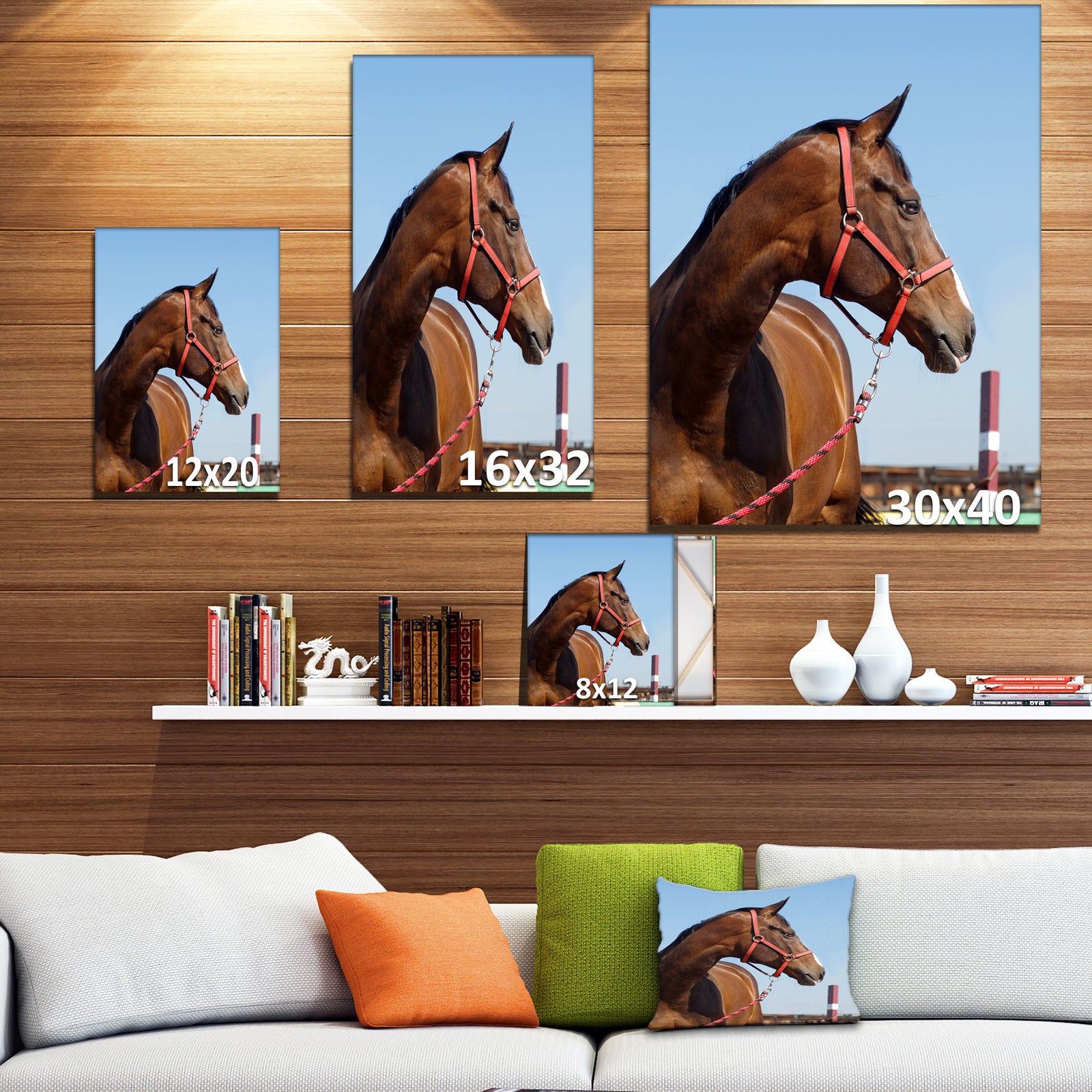 Horse Head in Calm Sky - Animals Photography Print on Wrapped Canvas