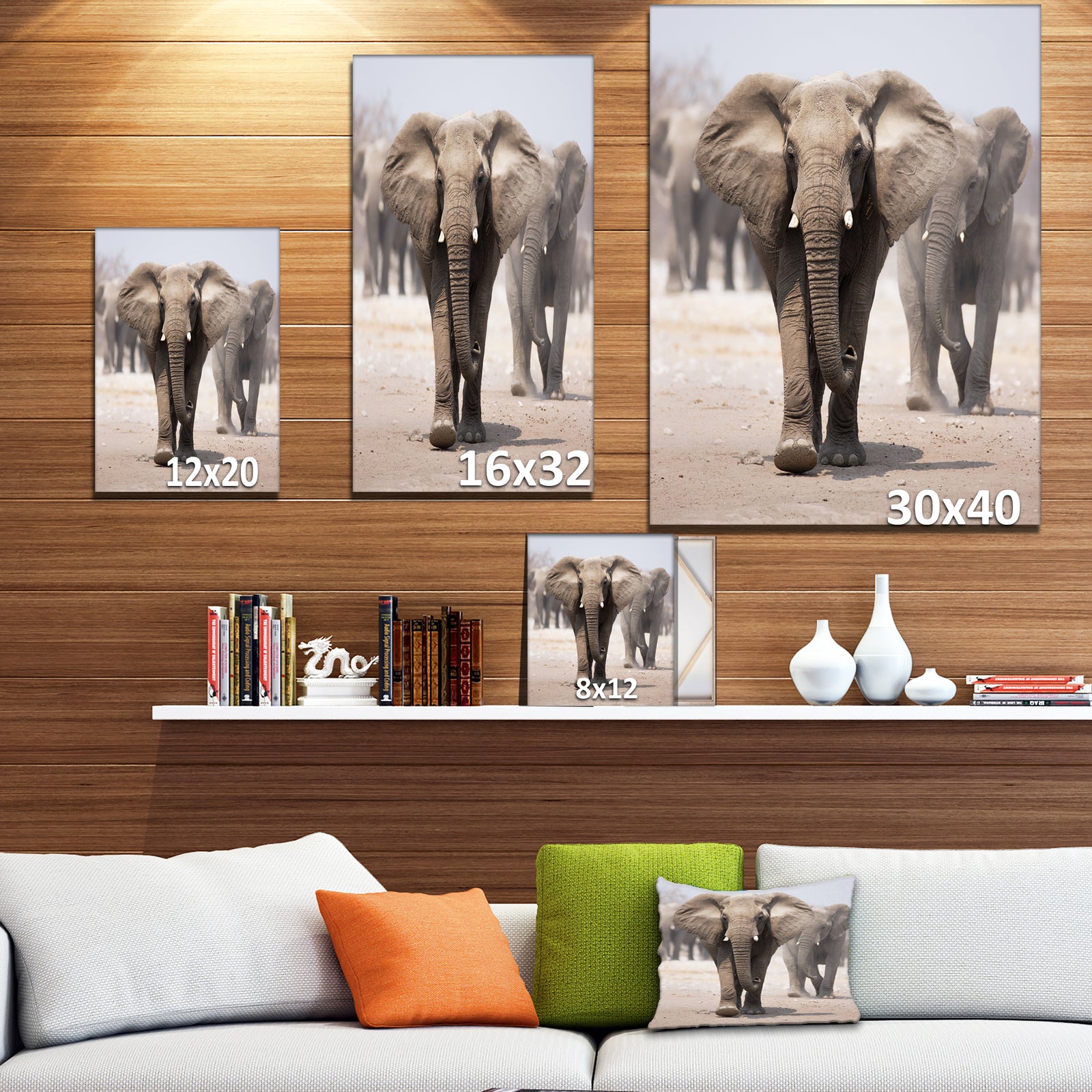 Elephant Herd - Africa Animals Photography on Wrapped Canvas