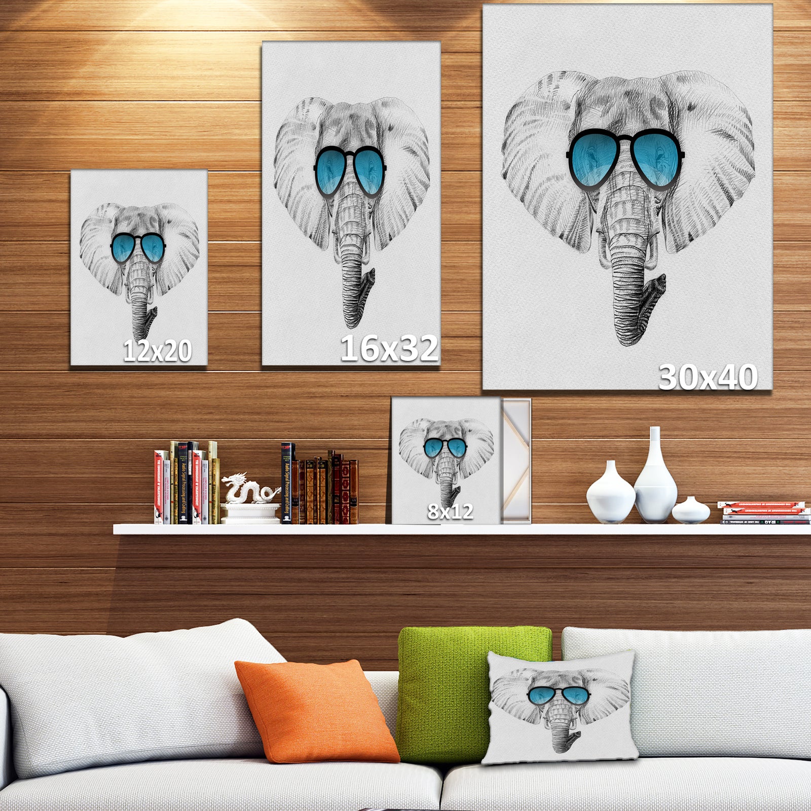 Elephant in Sunglasses - Sketch Animals Digital Print on Wrapped Canvas
