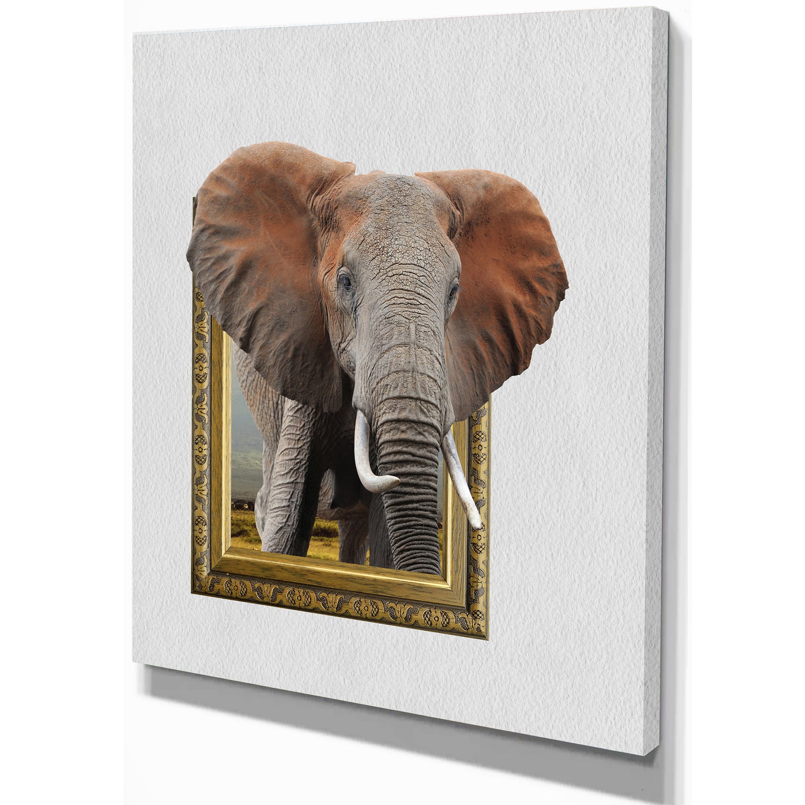 Elephant in Wooden Frame - Africa Animals photography on Wrapped Canvas