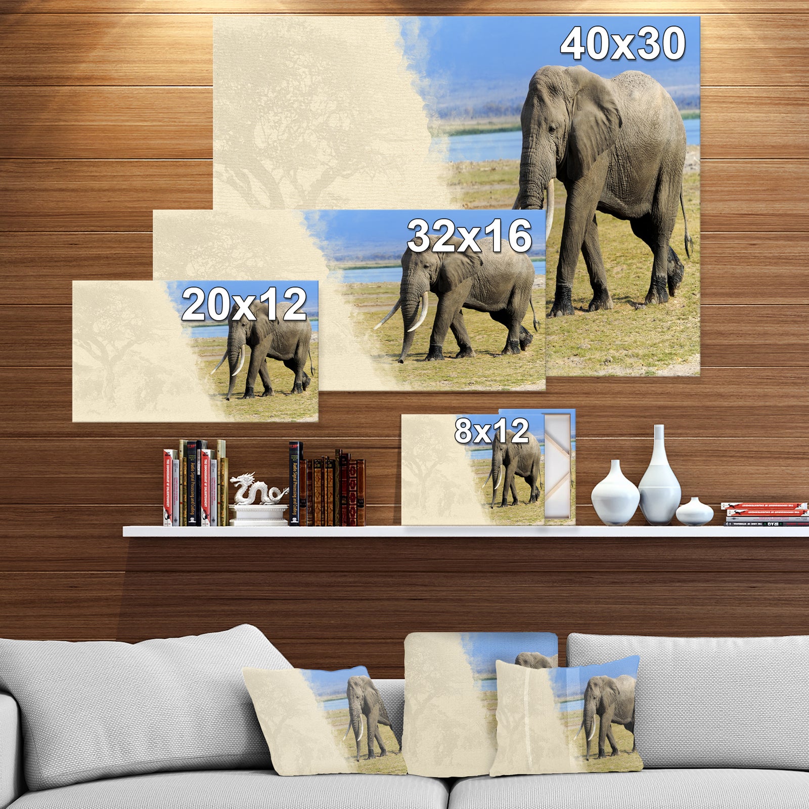 Elephant on textured paper - Africa Animals photography on Wrapped Canvas