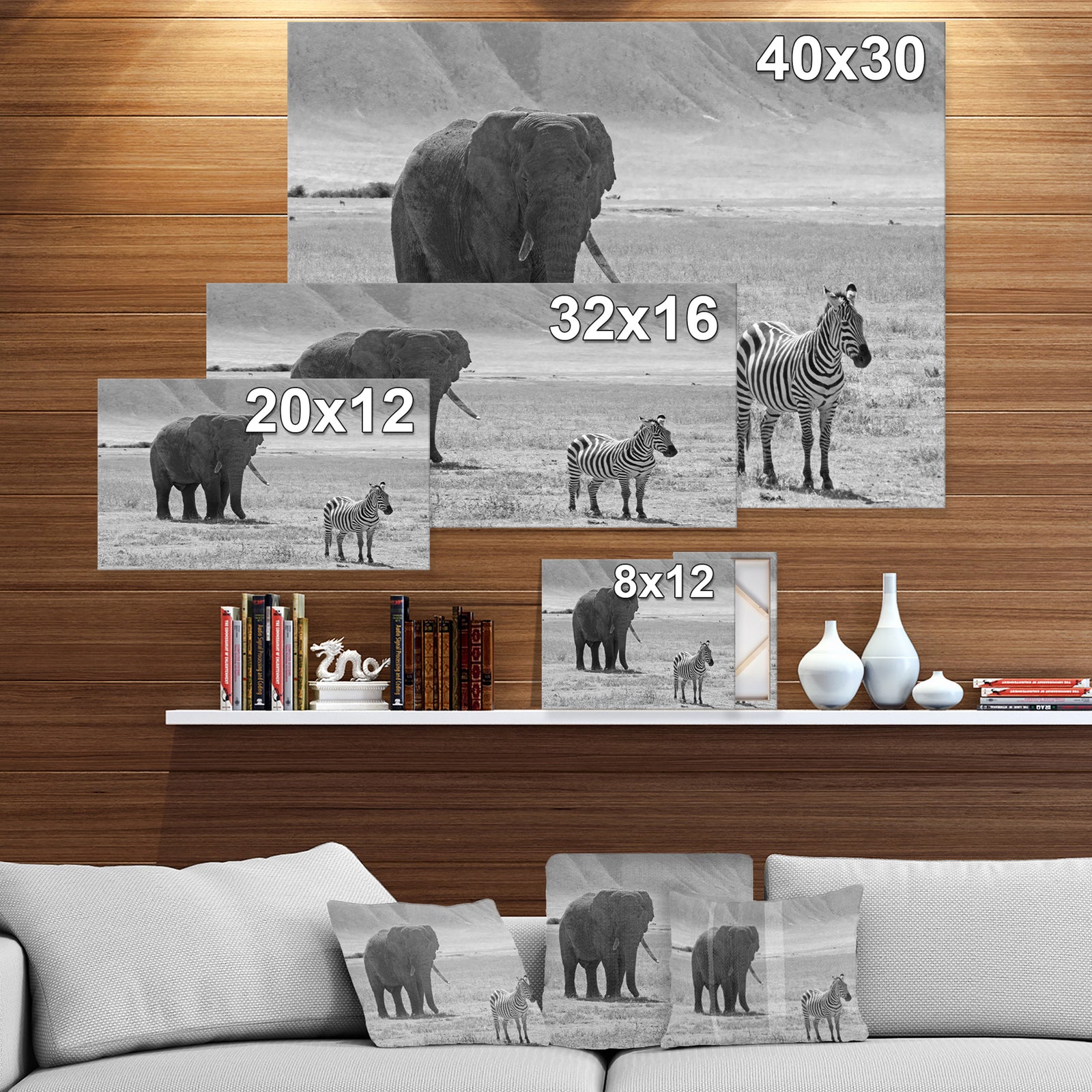 African Elephant and Zebra - Africa Animals Photography on Wrapped Canvas
