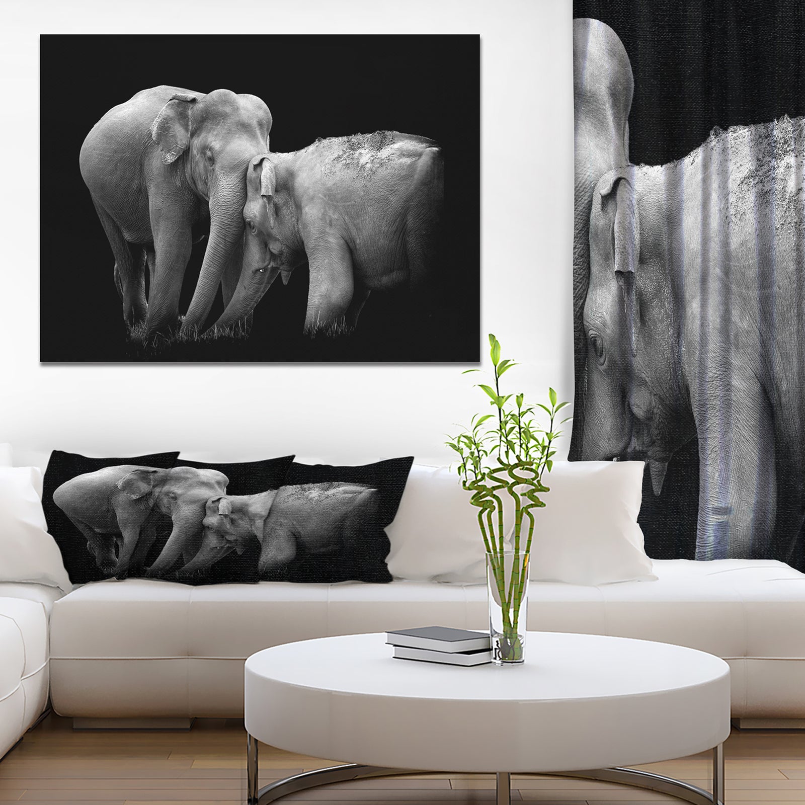 Two Elephant in the Dark - Africa Animals Photography on Wrapped Canvas