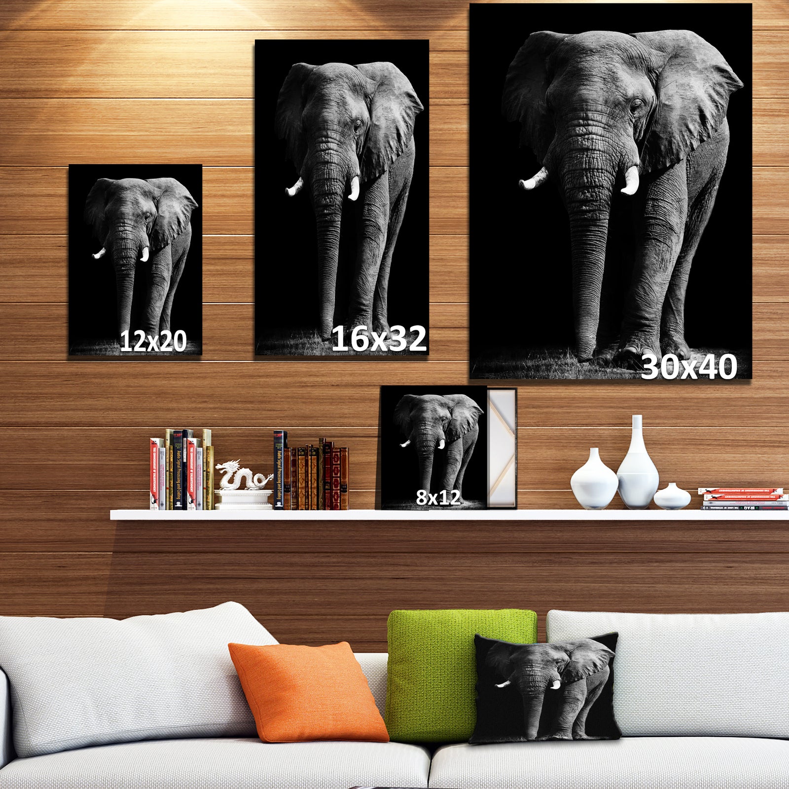 African Elephant in Black Background - Africa Animals Photography on Wrapped Canvas
