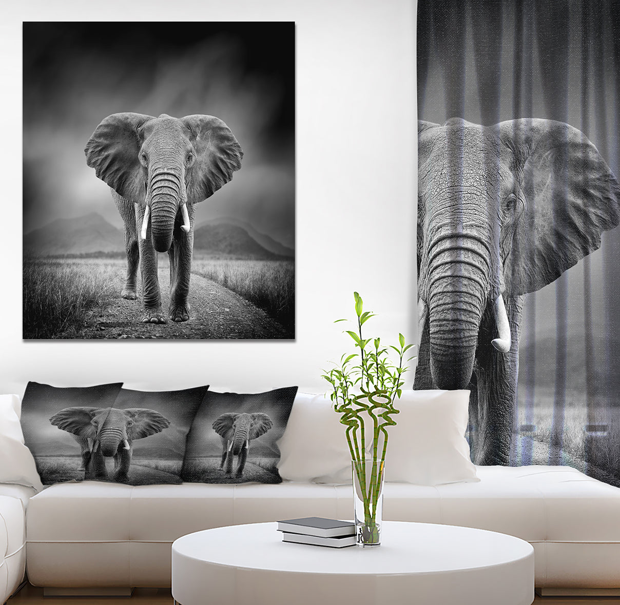 African Elephant in Dark Background - Africa Animals Photography on Wrapped Canvas