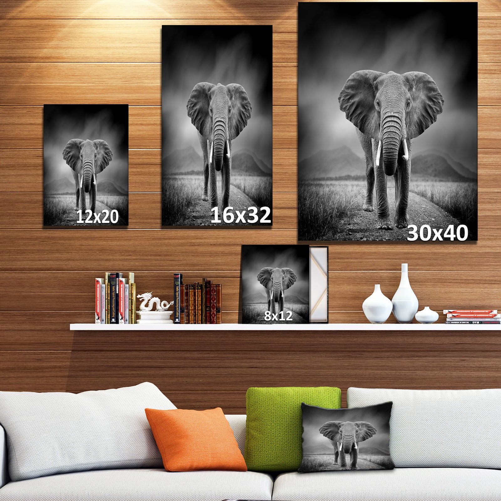African Elephant in Dark Background - Africa Animals Photography on Wrapped Canvas