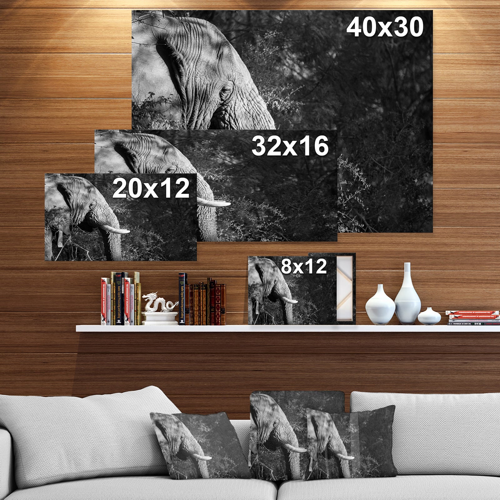 Elephant at Kruger National Park in Grayscale - Africa Animals Photography on Wrapped Canvas