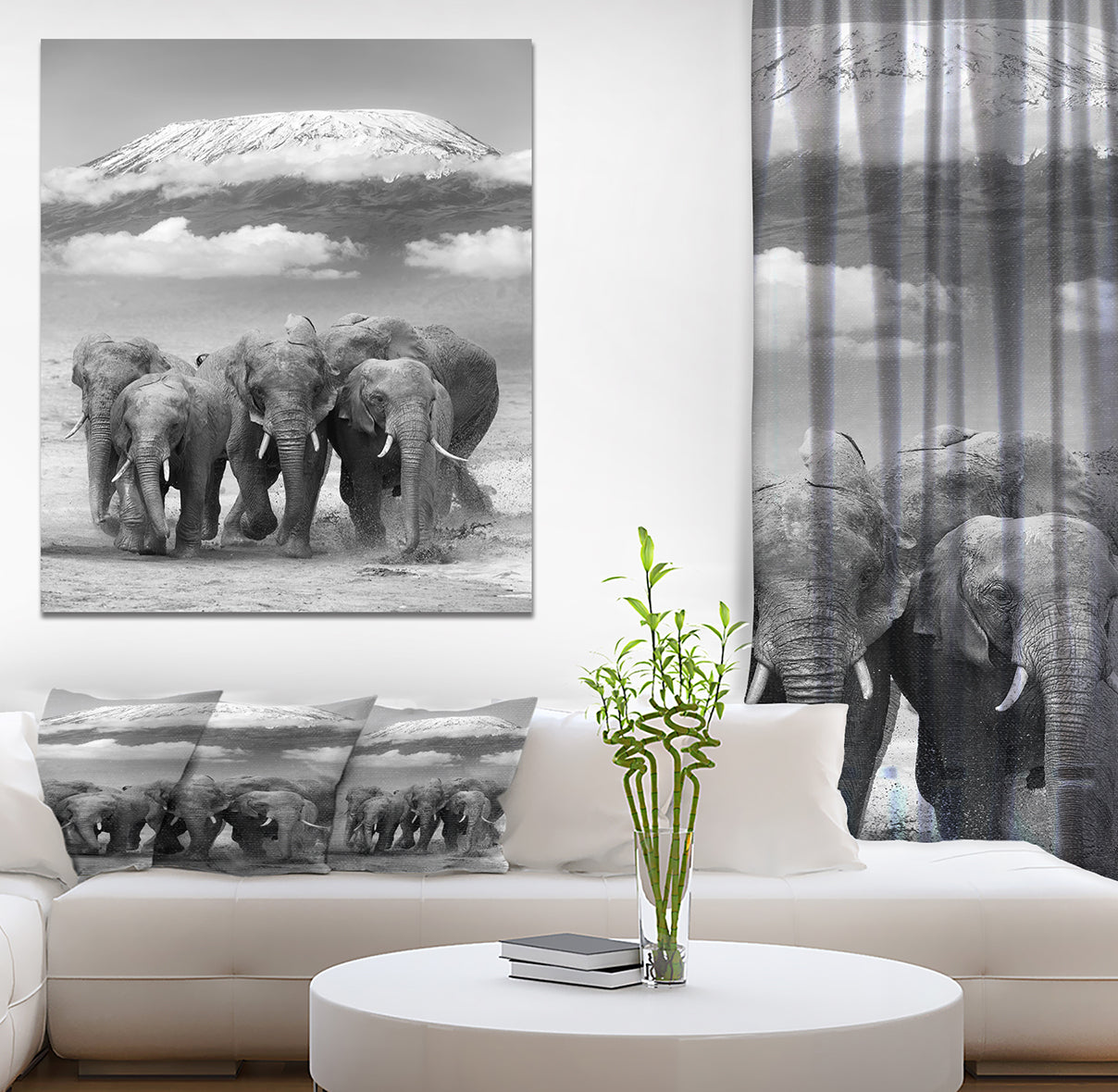 Elephant on Kilimanjaro mount - Animals Photography Print on Wrapped Canvas