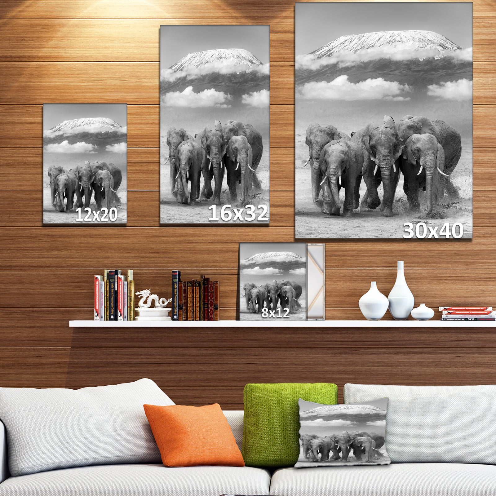 Elephant on Kilimanjaro mount - Animals Photography Print on Wrapped Canvas