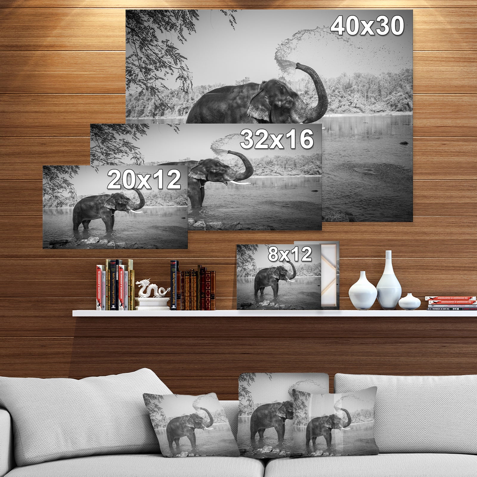 Elephant bathing - Africa Animals Photography on Wrapped Canvas