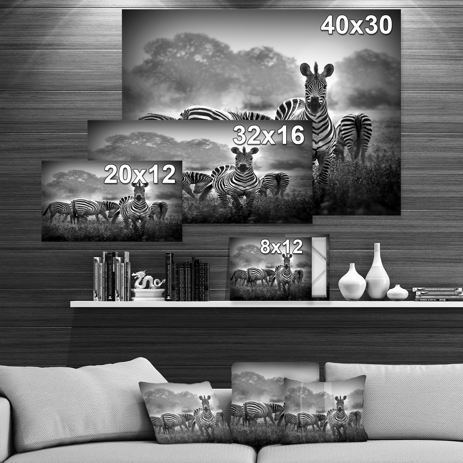 Zebra in black and white - Africa Animals Photography on Wrapped Canvas