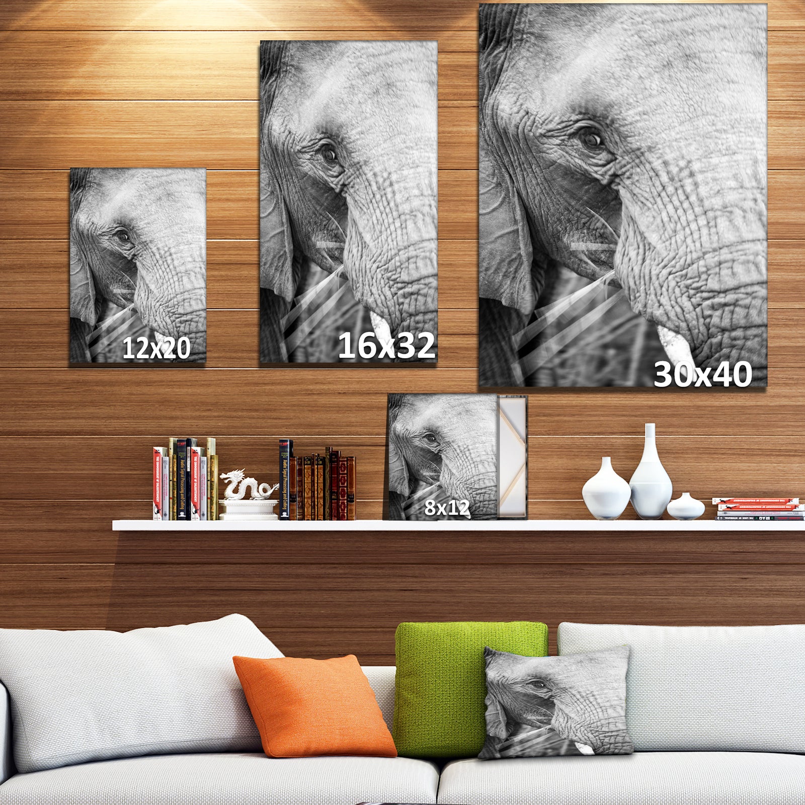 Close up of an elephant eating - Africa Animals Photography on Wrapped Canvas