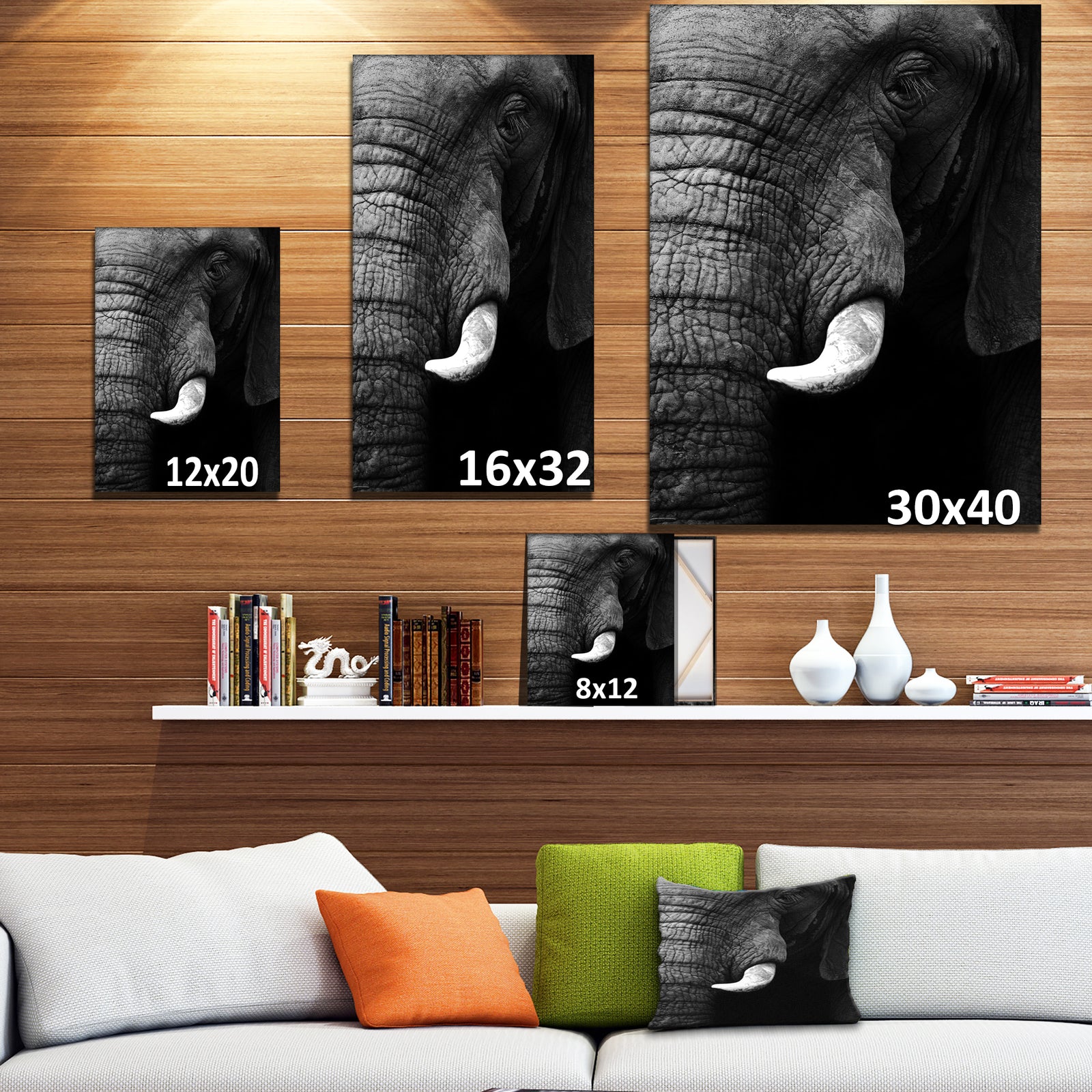 Elephant Head Close Up - Africa Animals Photography on Wrapped Canvas