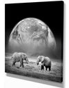 Two Elephants with Earth Background - Africa Animals Photography on Wrapped Canvas