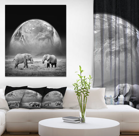 Two Elephants with Earth Background - Africa Animals Photography on Wrapped Canvas
