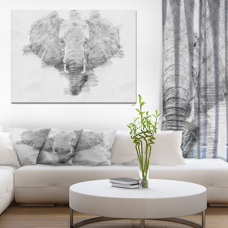 Elephant in Pencil Sketch - Sketch Animals Painting Print on Wrapped Canvas