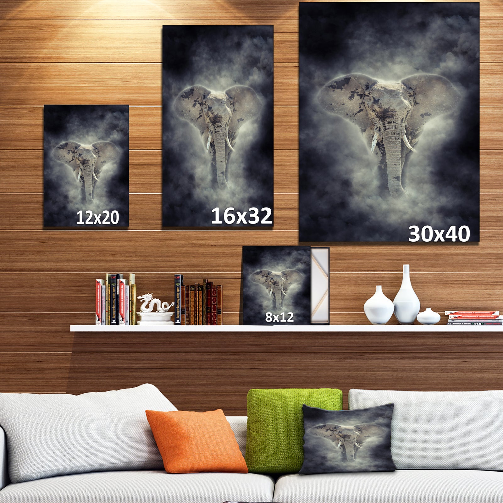 Elephant in smoke - Animals Photography on Wrapped Canvas