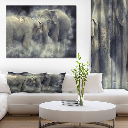 Sri Lanka National Park Elephant in smoke - Animals Photography on Wrapped Canvas