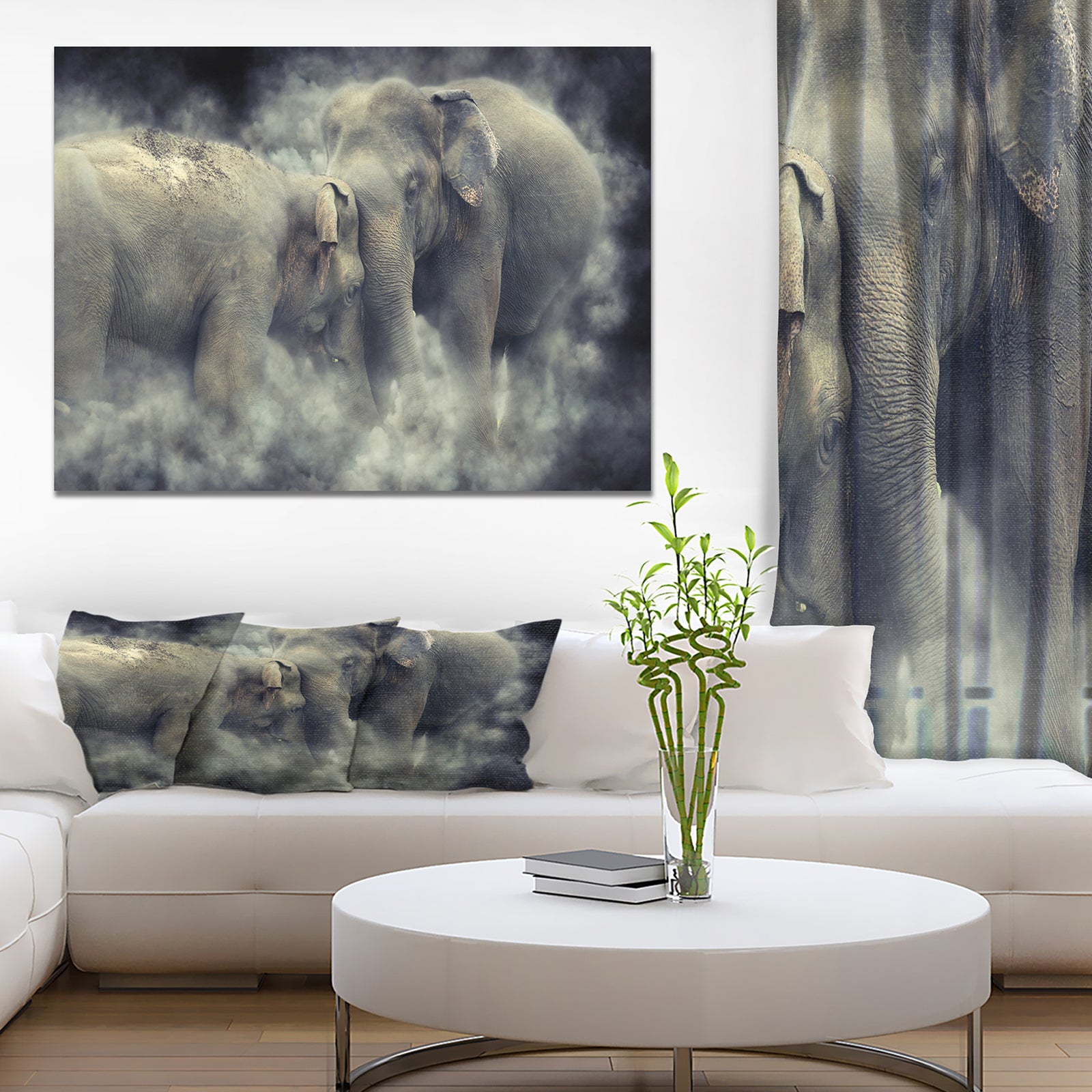 Sri Lanka National Park Elephant in smoke - Animals Photography on Wrapped Canvas