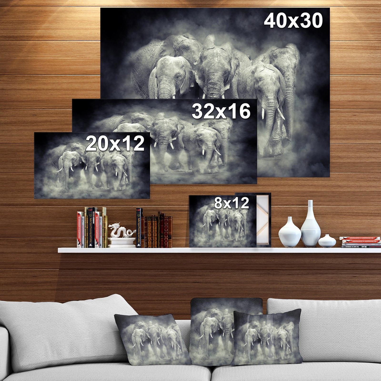Kenya National Park Elephant in smoke - Animals Photography on Wrapped Canvas
