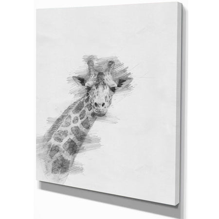 Black and White Giraffe Sketch - Animals Painting Print on Wrapped Canvas
