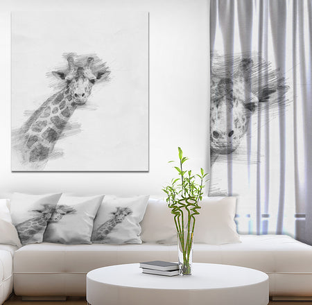Black and White Giraffe Sketch - Animals Painting Print on Wrapped Canvas
