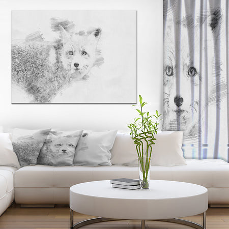 Black and White Fox Sketch - Animals Painting Print on Wrapped Canvas