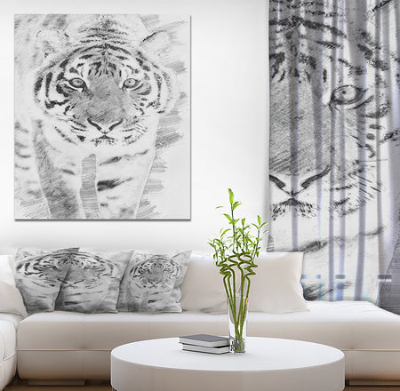 Black and White Tiger Sketch - Animals Painting Print on Wrapped Canvas