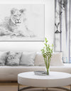 Black and White Lion Sketch - Animals Painting Print on Wrapped Canvas