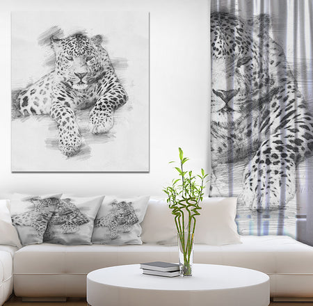 Black and White Leopard Pencil Sketch - Animals Painting Print on Wrapped Canvas