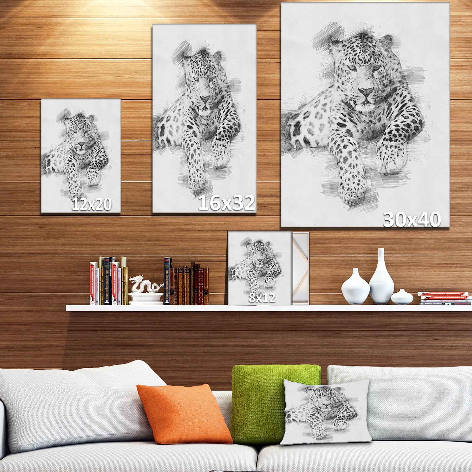 Black and White Leopard Pencil Sketch - Animals Painting Print on Wrapped Canvas